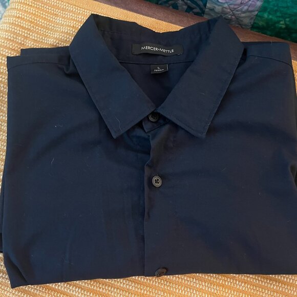 Solid Navy Button Down Dress Shirt // Mercer & Mettle Men's Size L - Picture 2 of 5